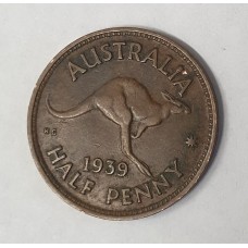 AUSTRALIA 1939 . HALF  1/2 PENNY . ROO . KEY DATE . VERY SCARCE